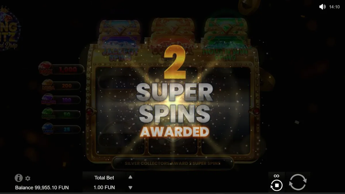 Interface luxuosa e brilhante do jogo Bling Blitz Diamond Drop com diamantes e símbolos dourados